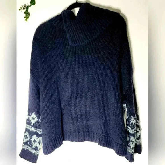 Free People Wool Blend Aztec Chunky Knit Boxy Cropped Cowl Neck Sweater … - Picture 2 of 11